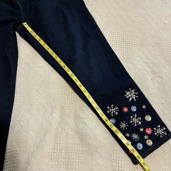 Chico’s Blue Jeans Sz 2 (12) Embellished Bling Sequins Jewels Festive Holiday - Picture 7 of 11